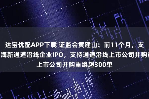 达宝优配APP下载 证监会黄建山:前11个月,支持4家西部陆海新通道沿线企业IPO,支持通道沿线上市公司并购重组超300单